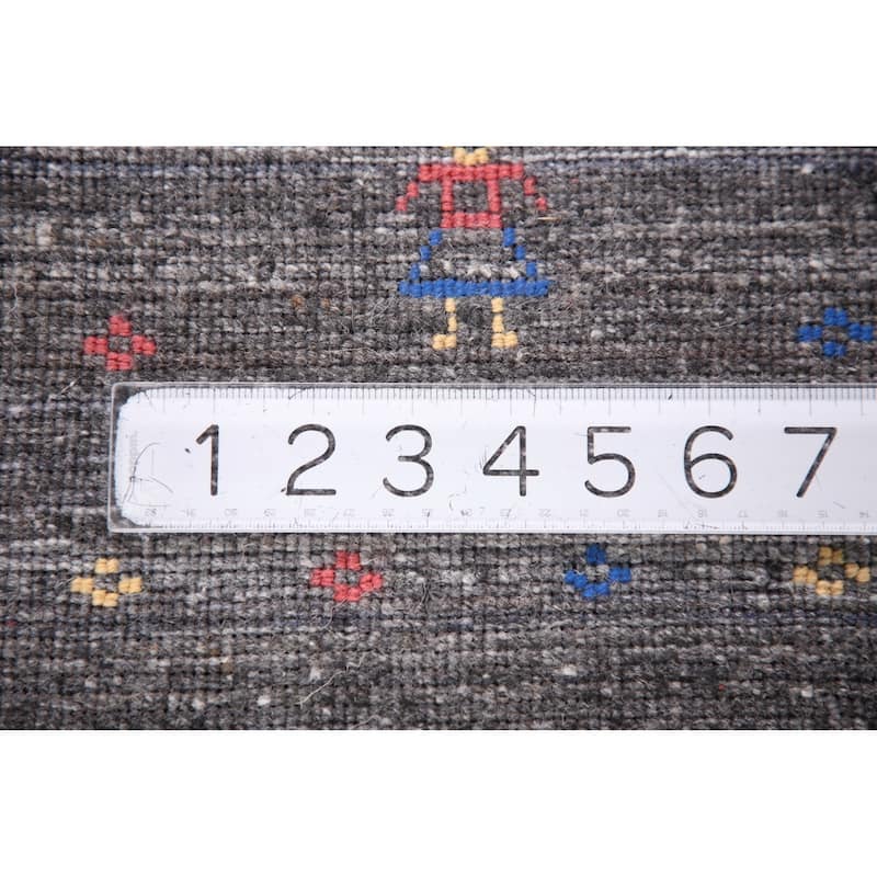 Striped Gabbeh Oriental Square Area Rug Hand-Knotted Wool Carpet - 8'1" x 7'10"