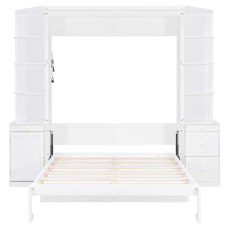 Queen Murphy Bed Wall Bed with Integrated Desk Cabinets Shelves