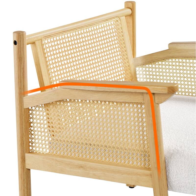 Yaheetech Upholstered Accent Chair Boucle Lounge Chair with Rattan Back and Sides