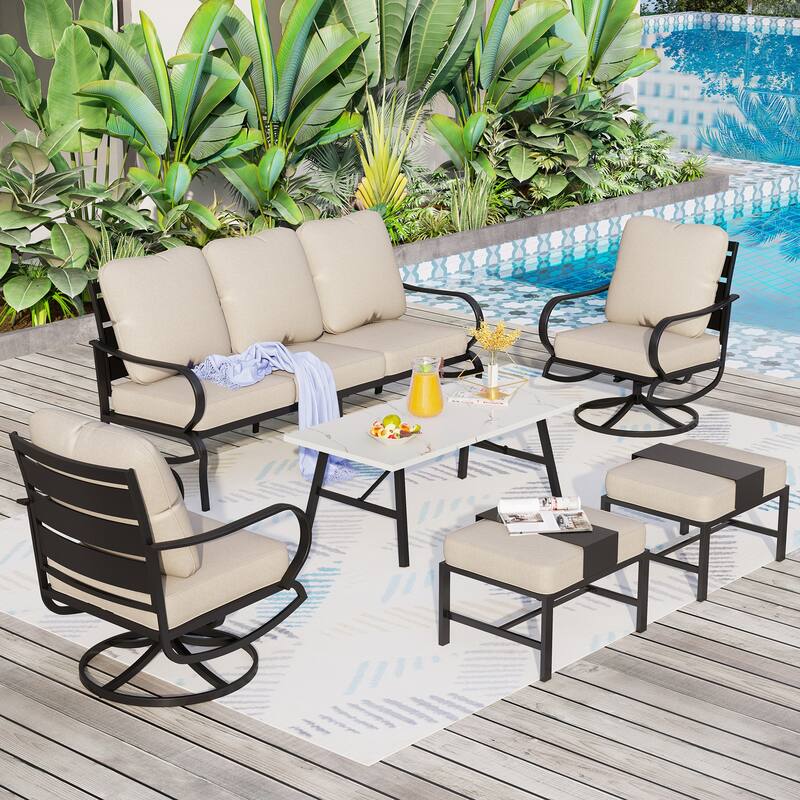 MAISON ARTS 5/7/9-Seat Patio Conversation Set, Outdoor Sofa Set with Single Sofa Chairs, 3-Seater Sofa, Ottoman and Coffee Table