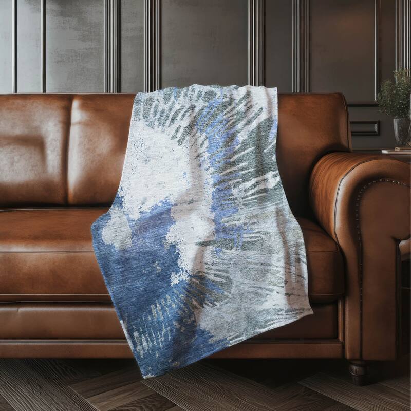 Premium Machine Washable Contemporary Abstract Sherpa Throw Blanket - Blue - 4'2" x 5'10"
