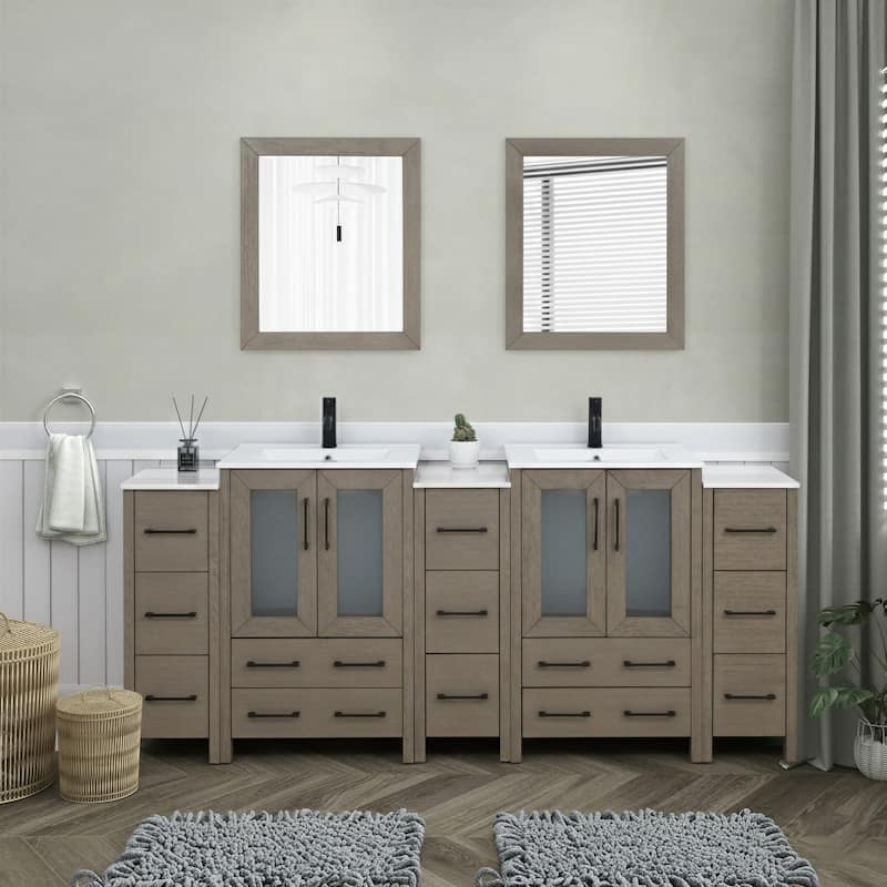 Vanity Art 84-Inch Double Sink Bathroom Vanity Set with Top and Free Mirrors - 84 X 18.1 X 35.8 - Driftwood Gray