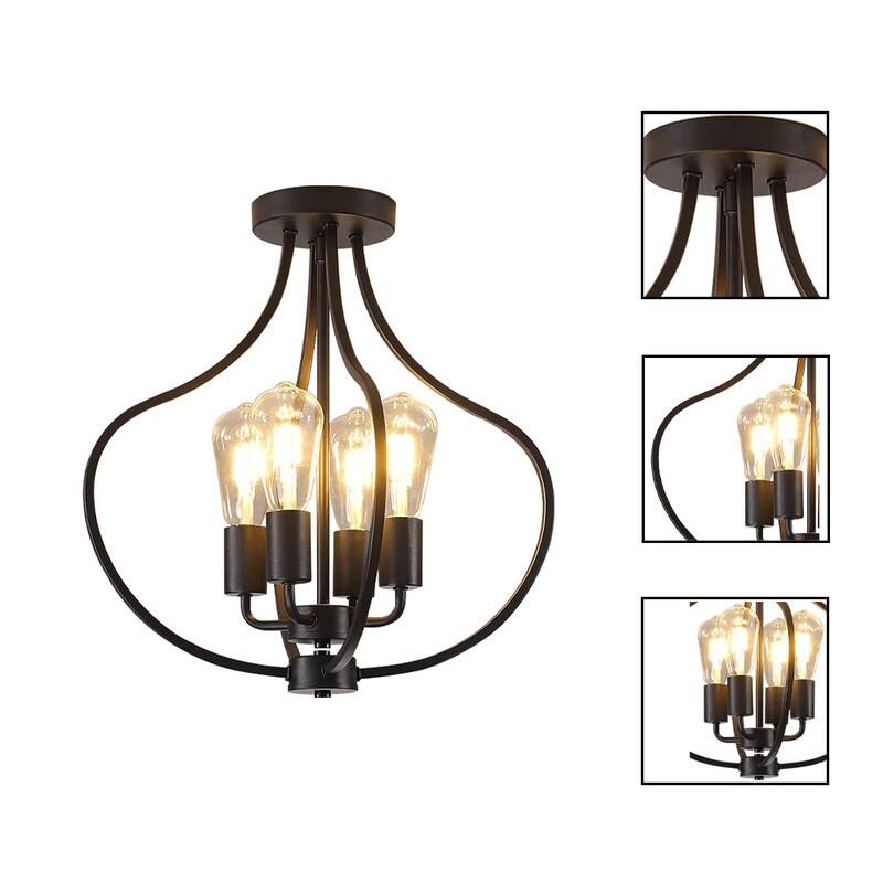 4 Light bulb light black ceiling light iron light fixture - N/A