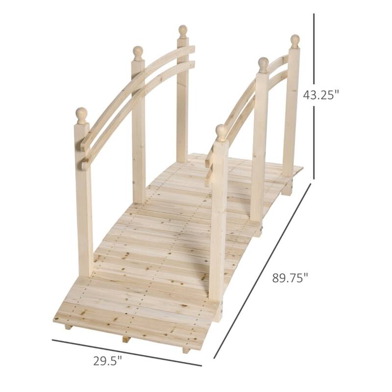 Solid Fir Wood Arch Garden Bridge with Side Rails for Gardens Ponds and Walkways Varnished Finish 505 lbs Capacity