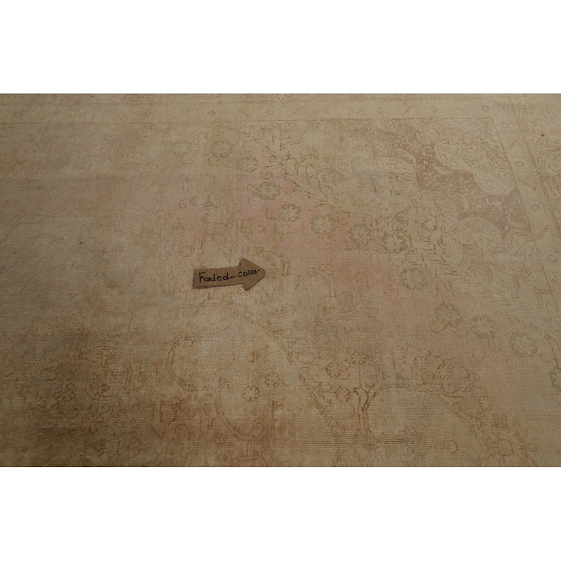 Pink & Gold Beige Tabriz Persian Vintage Rug Handmade Wool Carpet - 10'0" x 13'0"
