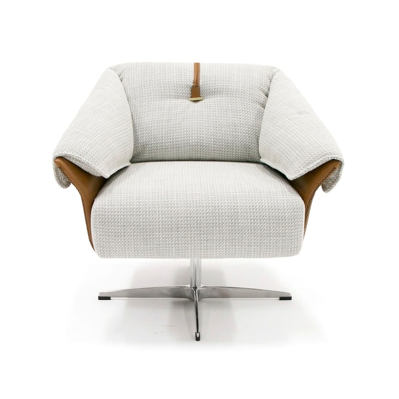 Modrest Ohio Swivel Grey and Camel Fabric Accent Chair