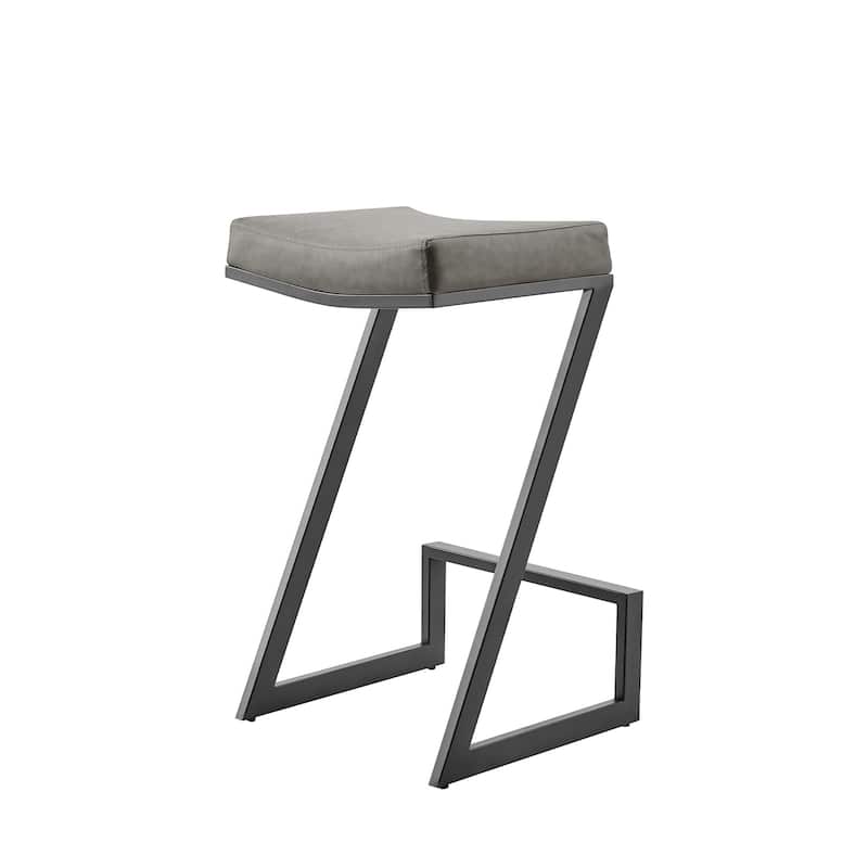 HomeRoots 26" Gray and Black Faux Leather and Iron Backless Counter Height Bar Chair
