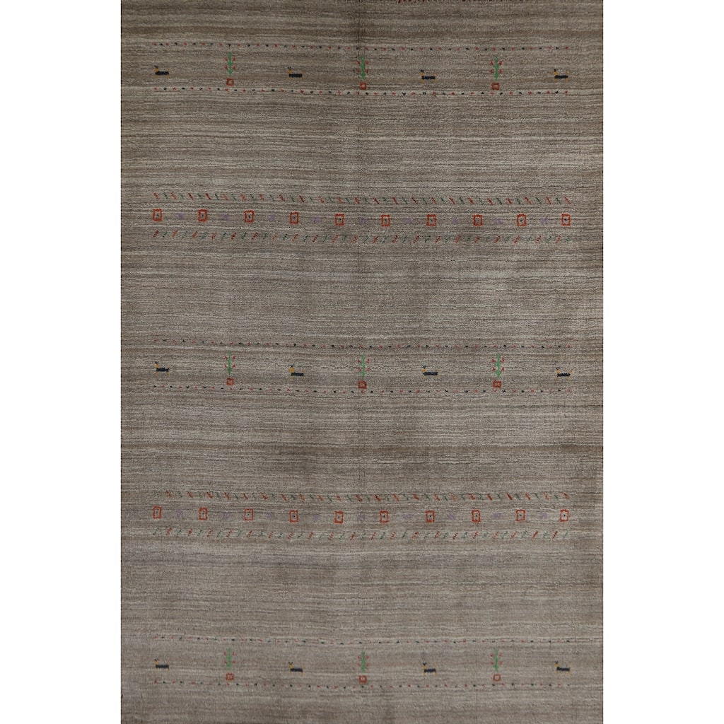 Hand Knotted Oriental 100% Wool Carpet Tribal Animal Pictorial Greys & Charcoal Gabbeh Area Rug - 7' 9'' X 5' 0''