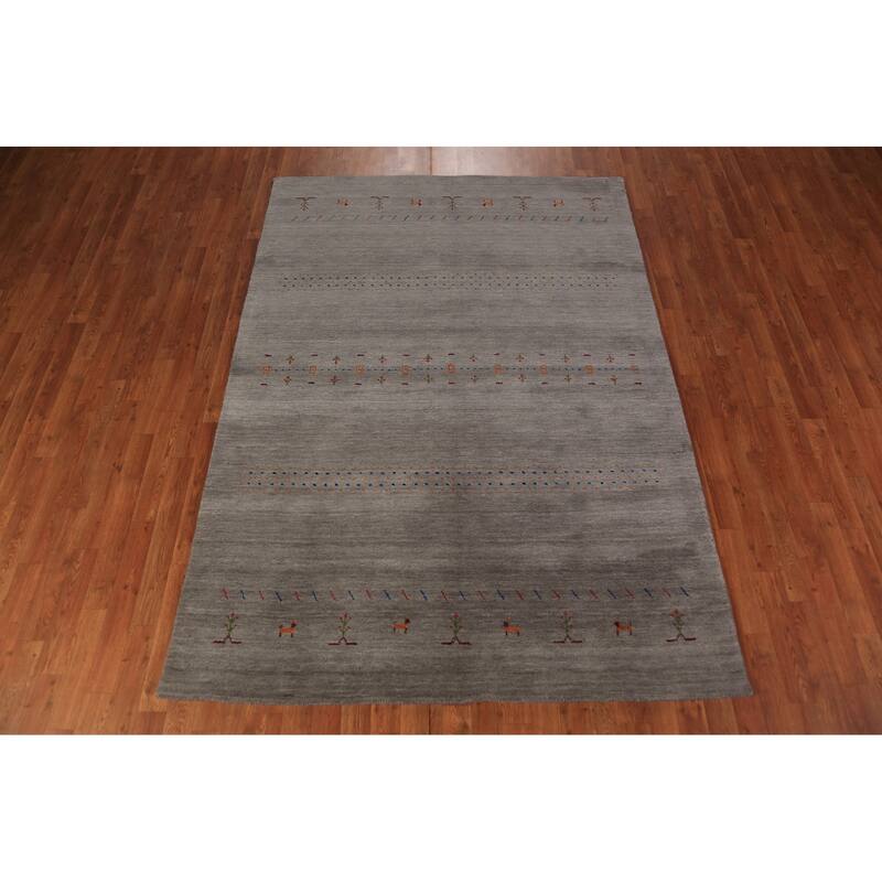 Animals Gabbeh Oriental Area Rug Handmade Wool Carpet - 5'7" x 7'11"