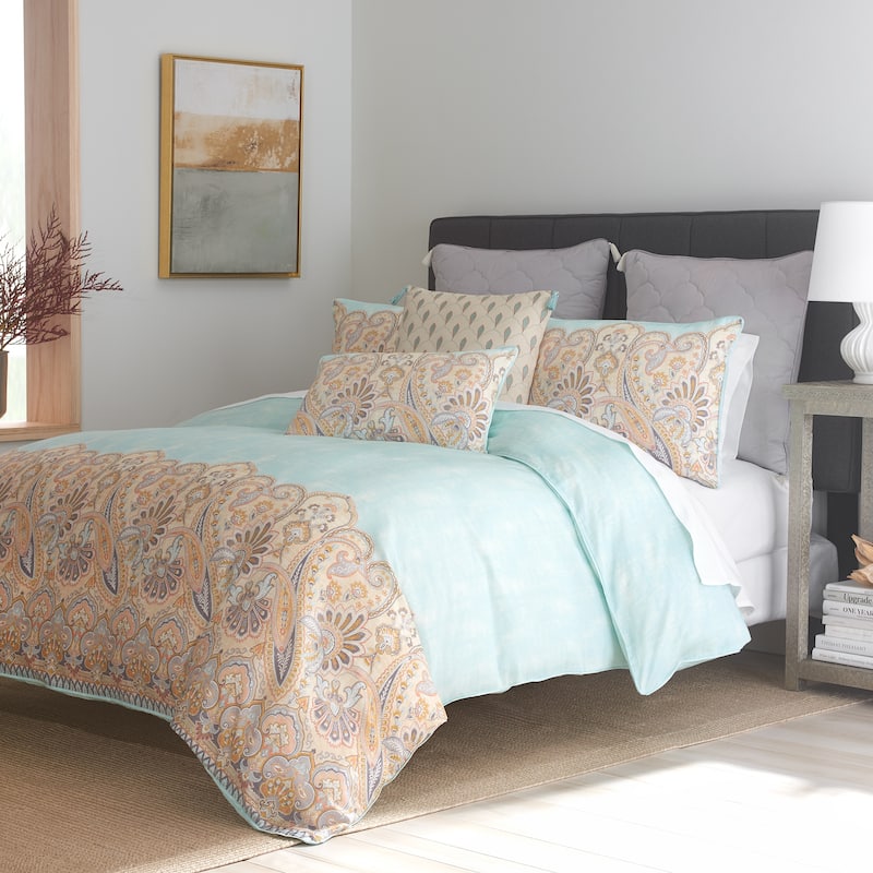 Puri Reversible Percale Cotton Comforter Set Light Blue - Heirlooms of India - Full - Queen