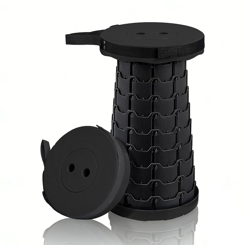 VECELO Portable Telescoping Stool Lightweight Adjustable Height Folding Stool for Camping Fishing Indoor Outdoor Plastic Seat - Black