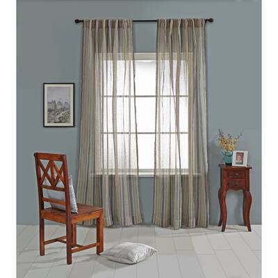 Pure Linen Sheer Stripes Curtain Panel, Blue Stripes - Single Curtain Panel