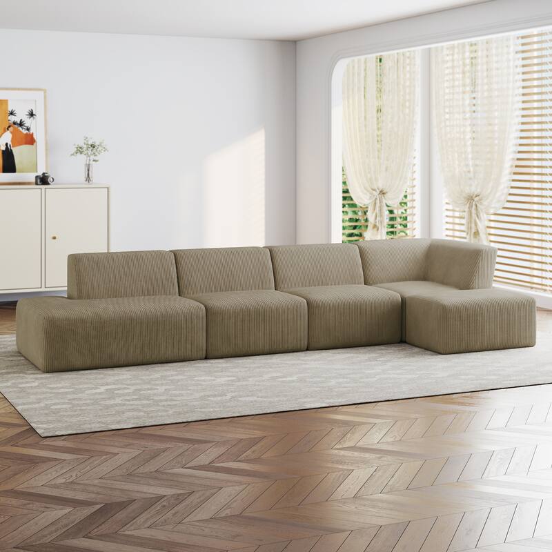 Modern Corduroy Non-Assembly L-Shaped Sectional Sofa Couch with Chaise
