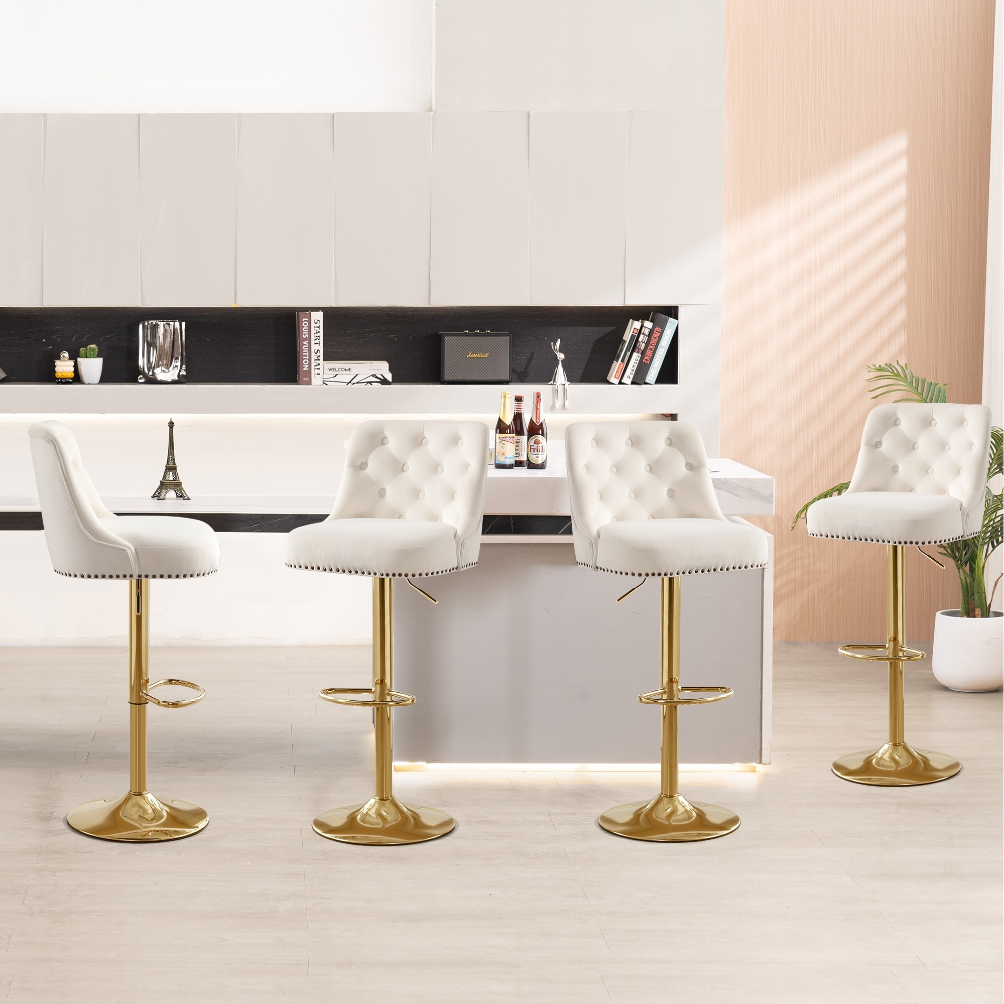 HOMYKA 360 Degrees Swivel Velvet Bar Chair With Adjustable Height