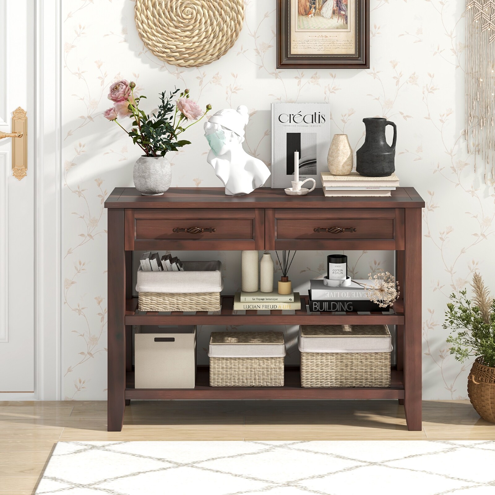 3 Tier Console Table with 2 Drawers for Living Room Entryway 42.13 x 13.78 x 30.12 L x W x H Brown