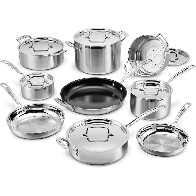 Cuisinart 15 Piece Cookware Set, MultiClad Pro Triple Ply, Silver - Silver - 15 Piece