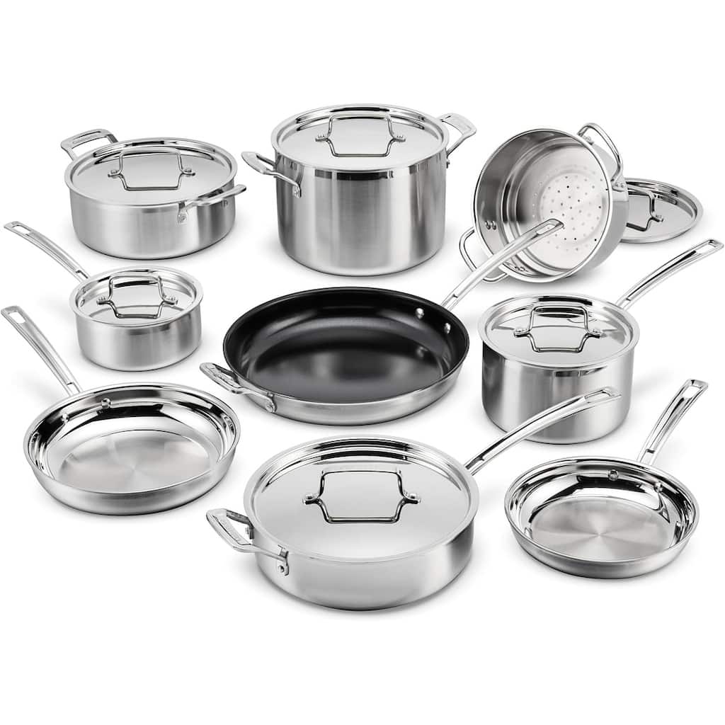 Cuisinart 15 Piece Cookware Set, MultiClad Pro Triple Ply, Silver