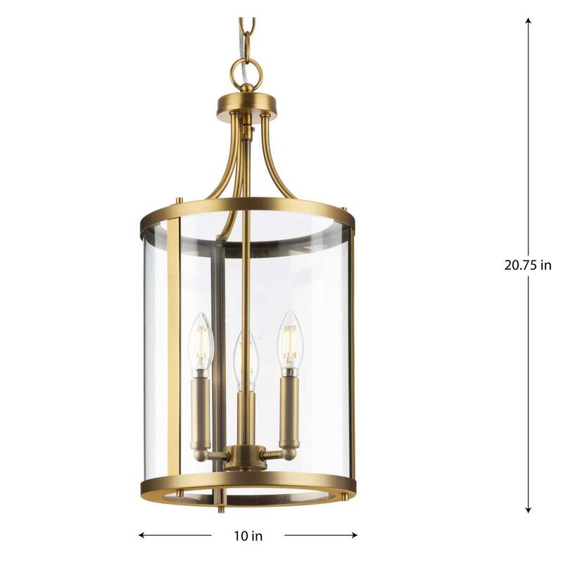 Gilliam Collection Three-Light Vintage Brass New Traditional Hall & Foyer - 10 in x 10 in x 20.75 in