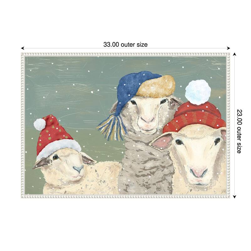 Sheep Xmas I by Jade Reynolds (33 x 23 in.), Framed Canvas Wall Art Print - Sylvie Beaded White