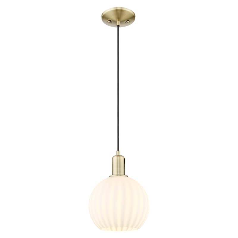 Innovations Lighting Endless Possibilities Arcadia - White Venetian - 1 Light 8" Cord Hung Mini Pendant - Antique Brass