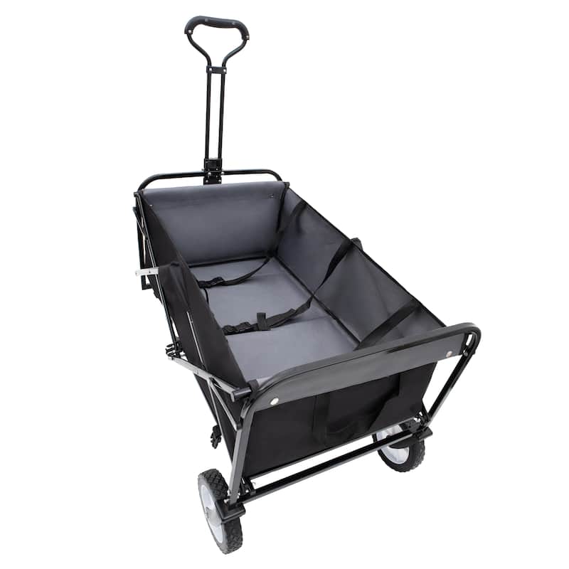 Heavy-Duty All-Terrain Folding Wagon - 360lb Capacity with Storage Straps, Black