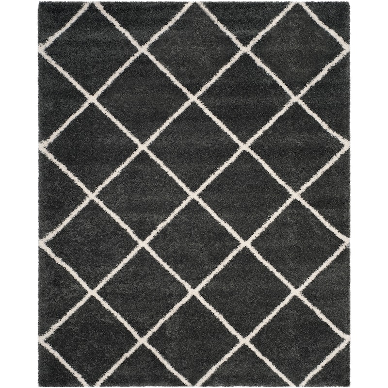 SAFAVIEH Hudson Shag Raili Diamond Trellis 2-inch Thick Rug - 8' Square - Dark Grey/Ivory