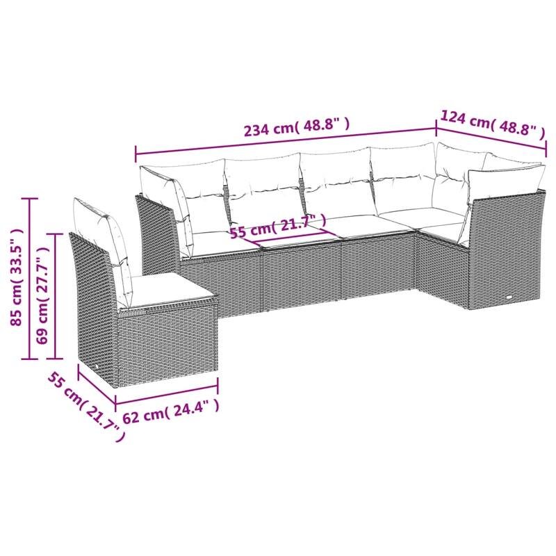 vidaXL Garden Sofa Set Beige Poly Rattan, Polyester, Foam, Cotton fiber - 24.4 x 24.4 x 27.2