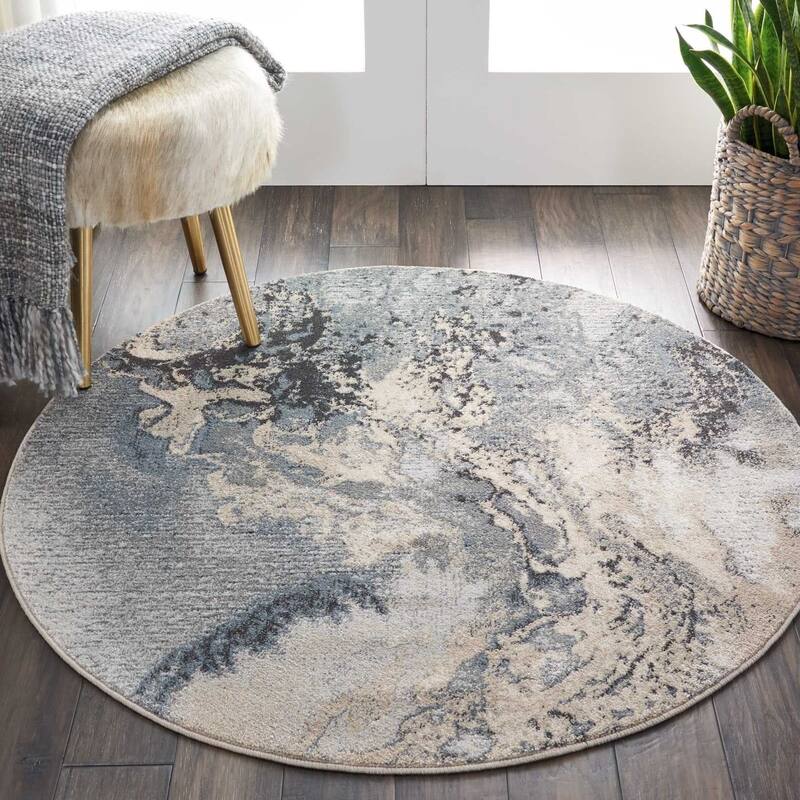 Nourison Maxell Modern Glam Abstract Area Rug - 3'10" Round - Grey - Runner/Round
