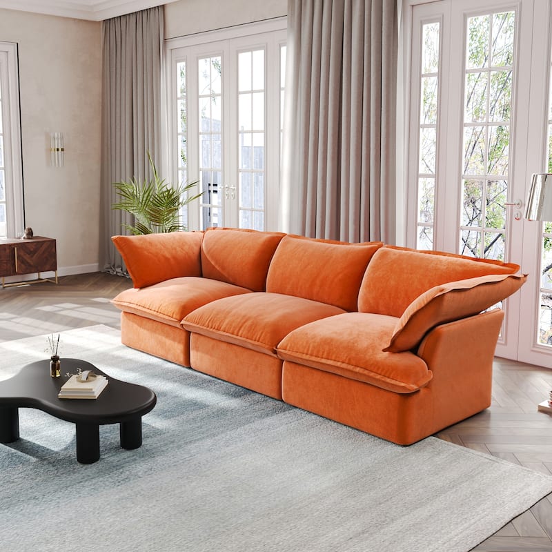 Modular Sectional Sofa Couch, 122.82" Velvet 3 Seater Sofa
