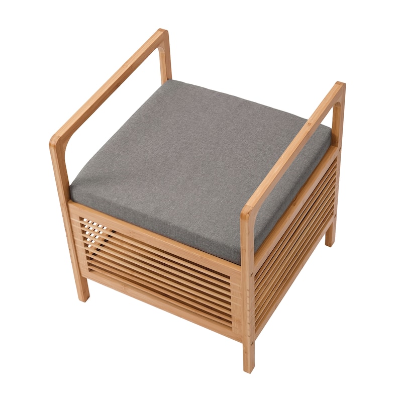 Proman Products SH17236 Cambridge Bamboo Square Storage Shoe bench, Natural, 19.5" W x 19.5" D x 21.5" H