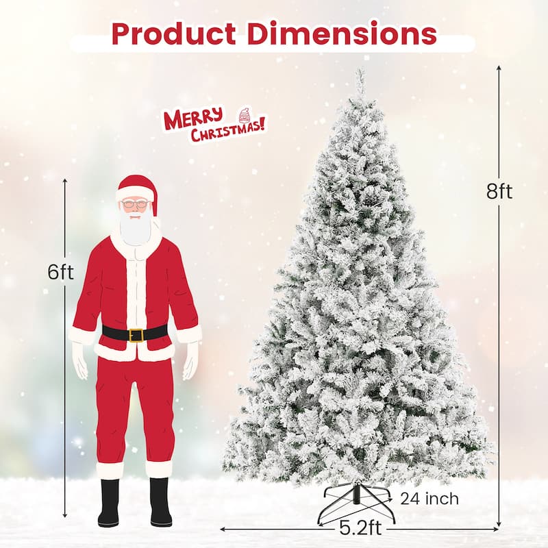 Gymax 6/7/8 FT Pre-Lit Snow-Flocked Xmas Tree 3-Minute-Setup