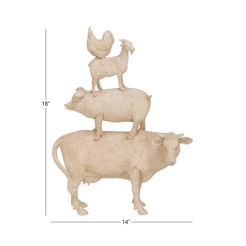 White Polystone Stacked Farm Animals Decorative Sculpture - 14 x 4 x 18