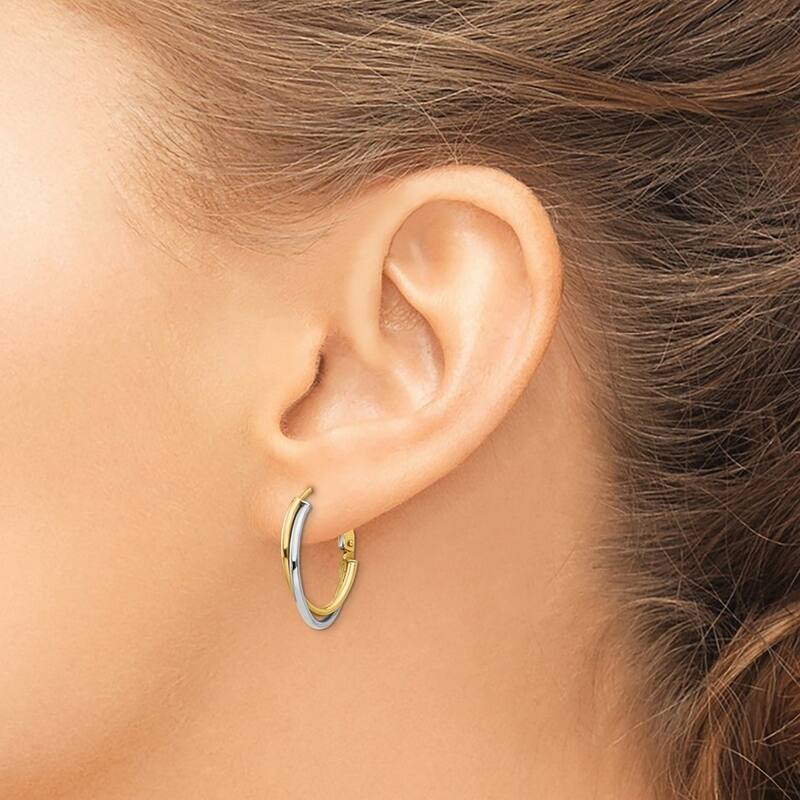 Curata 14k Two tone Polished Hoop Earrings (3mm x 21mm)