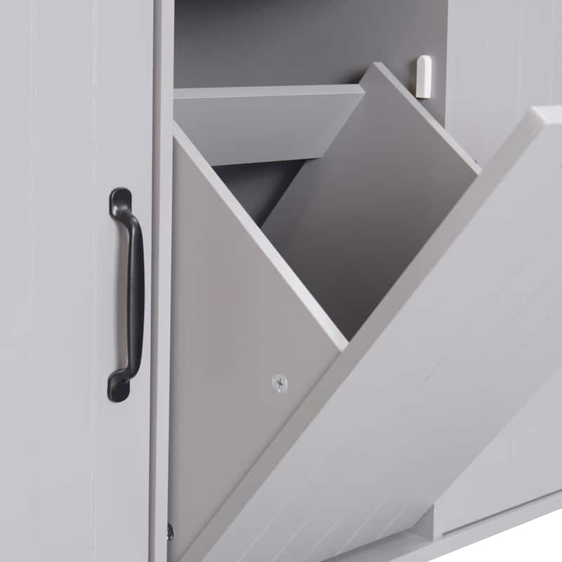 Floor Standing Kitchen Island Convertible Drop Leaf Kitchen Cart, Grey Kitchen Island on Wheels with Tilt-out Trash Can
