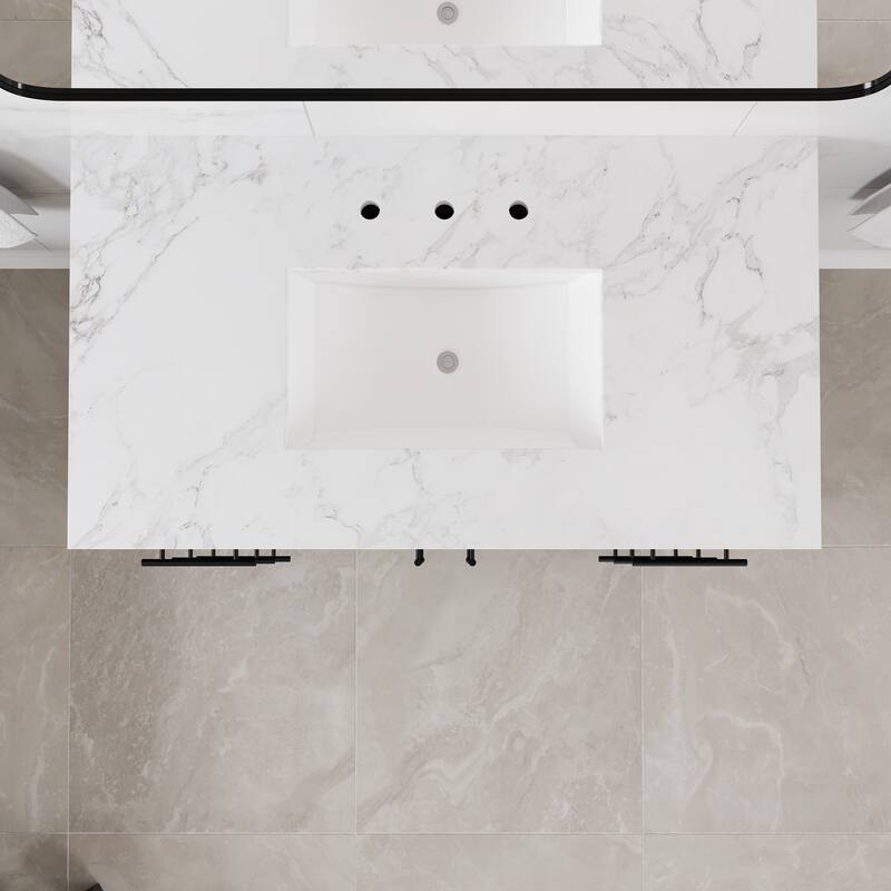 Graham 42"W Oak Bath Vanity with White Arabescato Engineered Stone Top