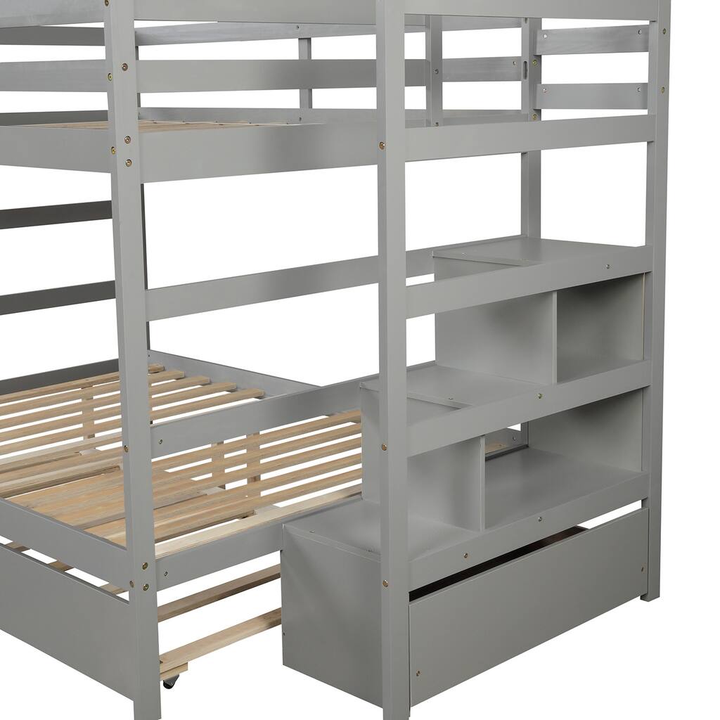 Gray Full over Full Bunk Bed with Twin Size Trundle