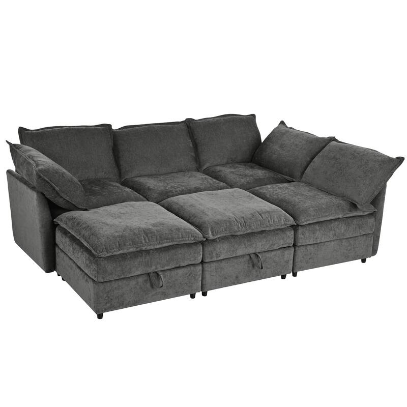 126" 6-Piece Modular Sofa Bed with Storage and Double-Layer Cushions