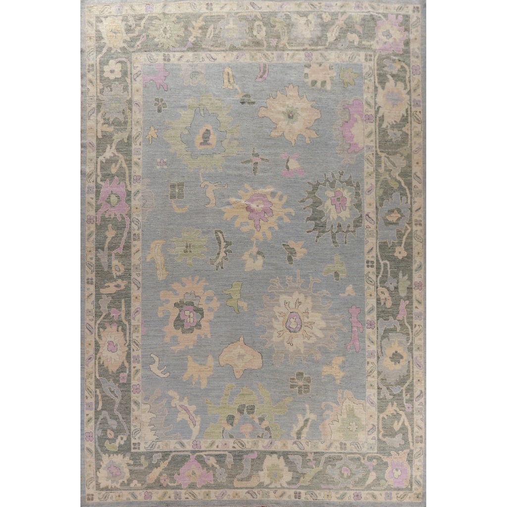 Hand Knotted Oriental 100% Wool Carpet Transitional All-Over Navy Blue & Blues Oushak Area Rug - 13' 7'' X 10' 0''