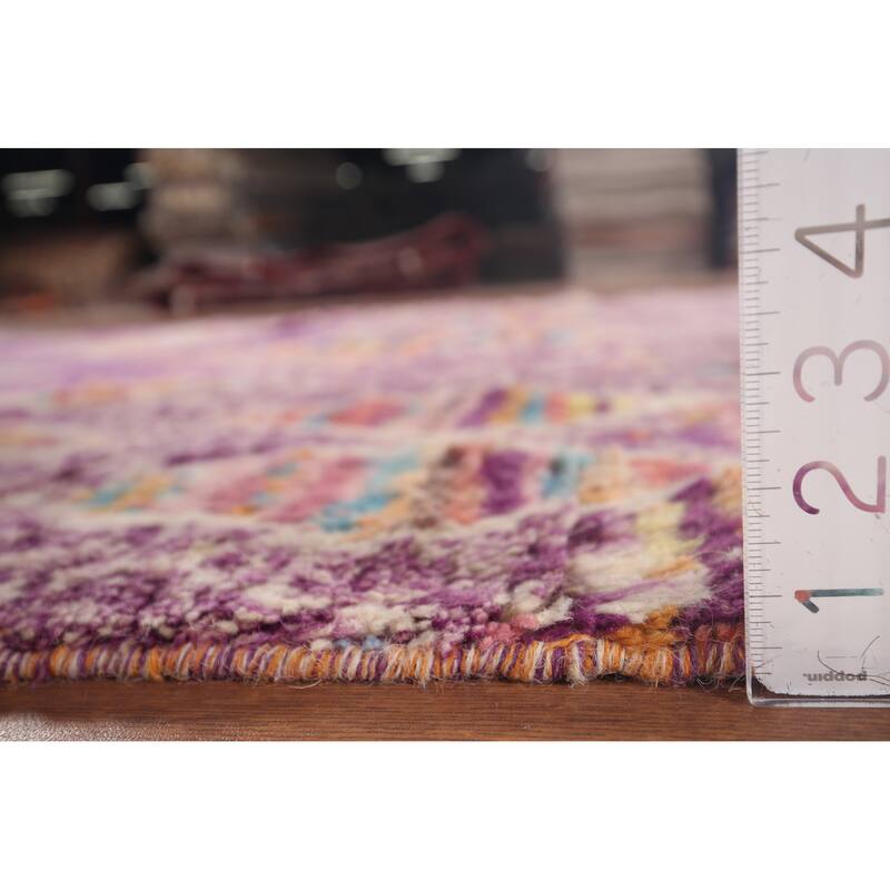 Geometric Purple Moroccan Abstract Area Rug Hand-Knotted Wool Carpet - 5'8"x 10'3"