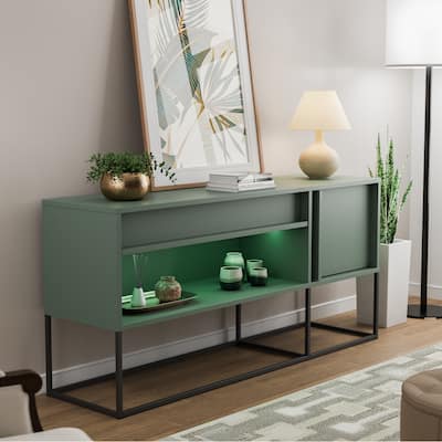 DH BASIC Modern 60-inch 16 Colors LED TV Stand with One Drawer and Metal Legs by Denhour