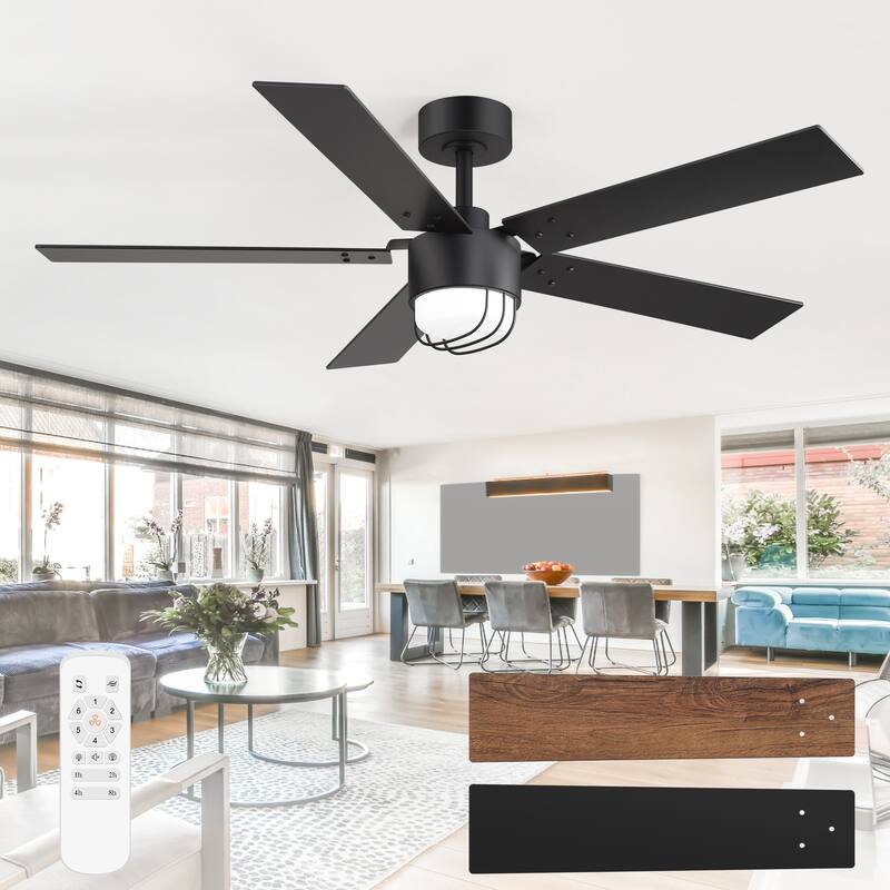 52" Reversible 5-Blade Modern LED Ceiling Fan with Light and Remote - Remote