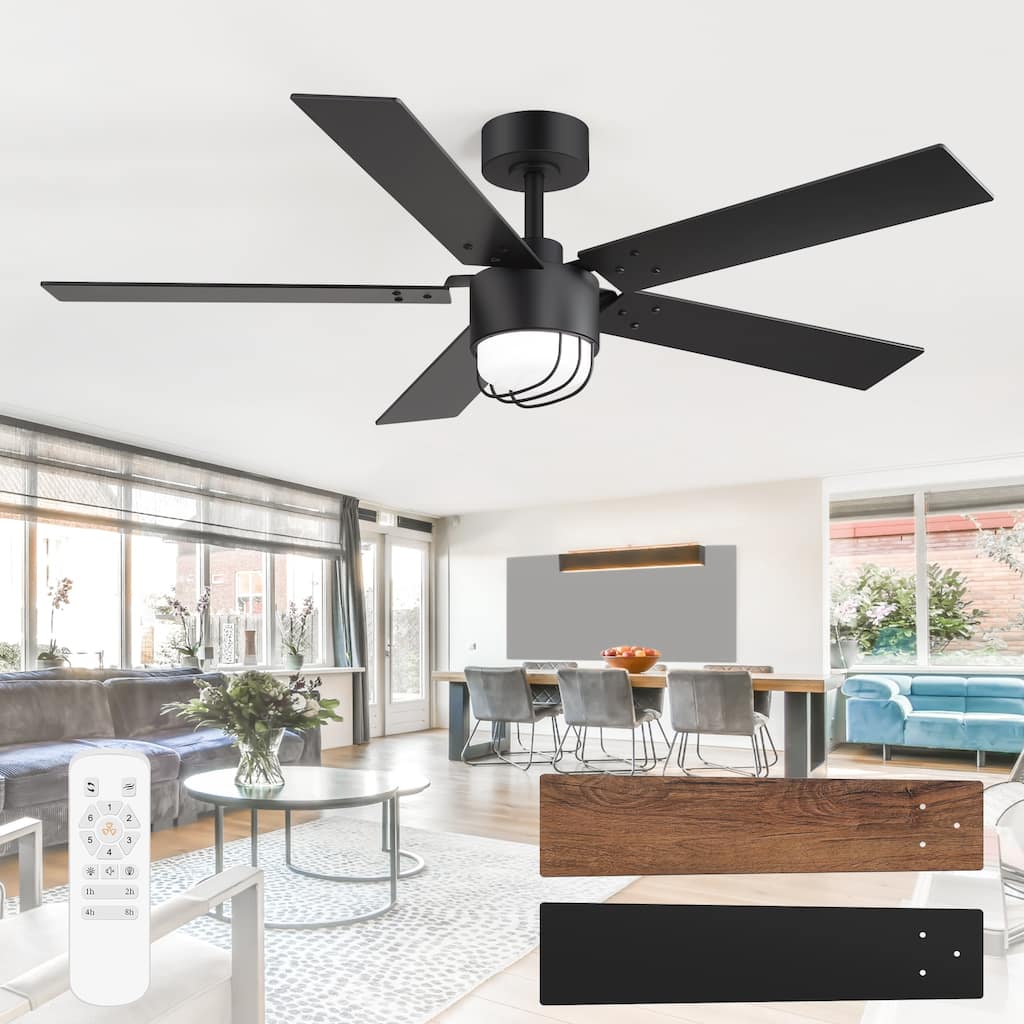 52" Reversible 5-Blade Modern LED Ceiling Fan with Light and Remote