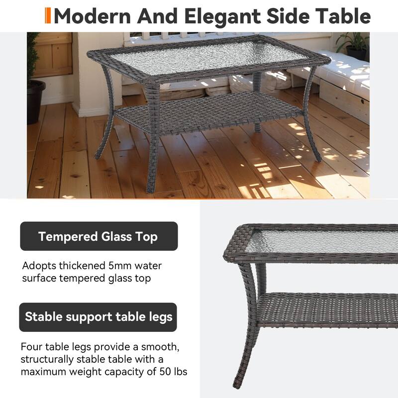 Outdoor Coffee Table with Tempered Glass Top