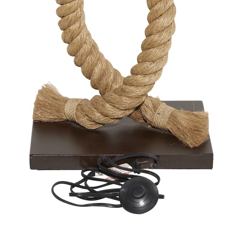 Brown Jute Rope Twisted Rope Room Floor or Table Lamp with Cream Linen Shade