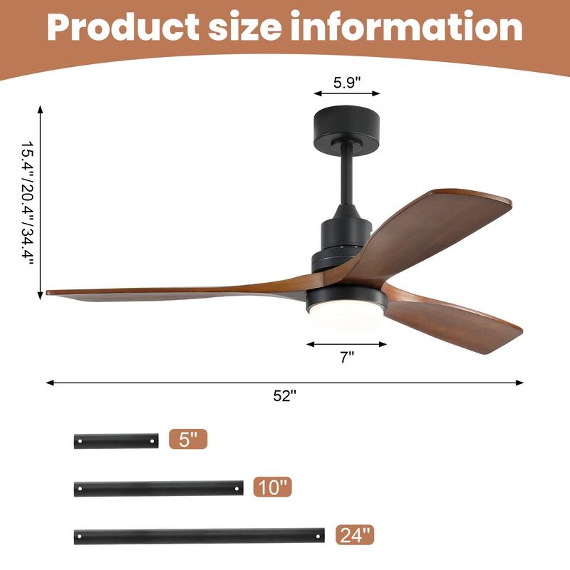 52 Inch Smart Ceiling Fan with Dimmable LED Light