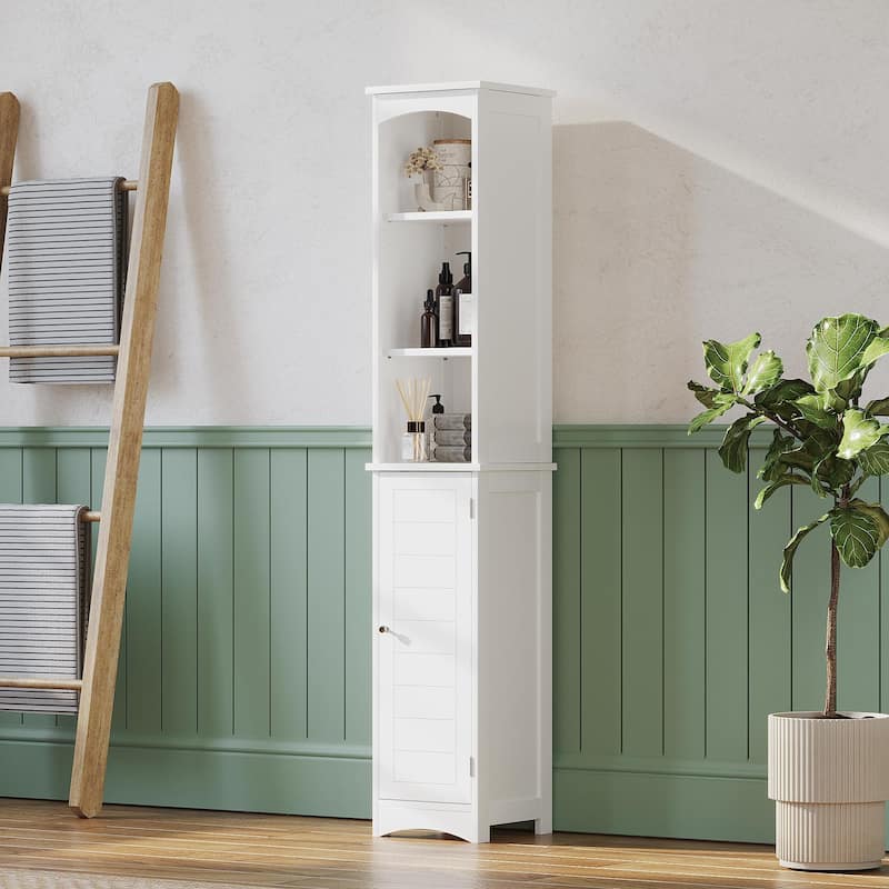 Anmytek Tall Bathroom Storage Cabinet with Reversible Door White Narrow Linen Tower Floor Organizer for Small Spaces