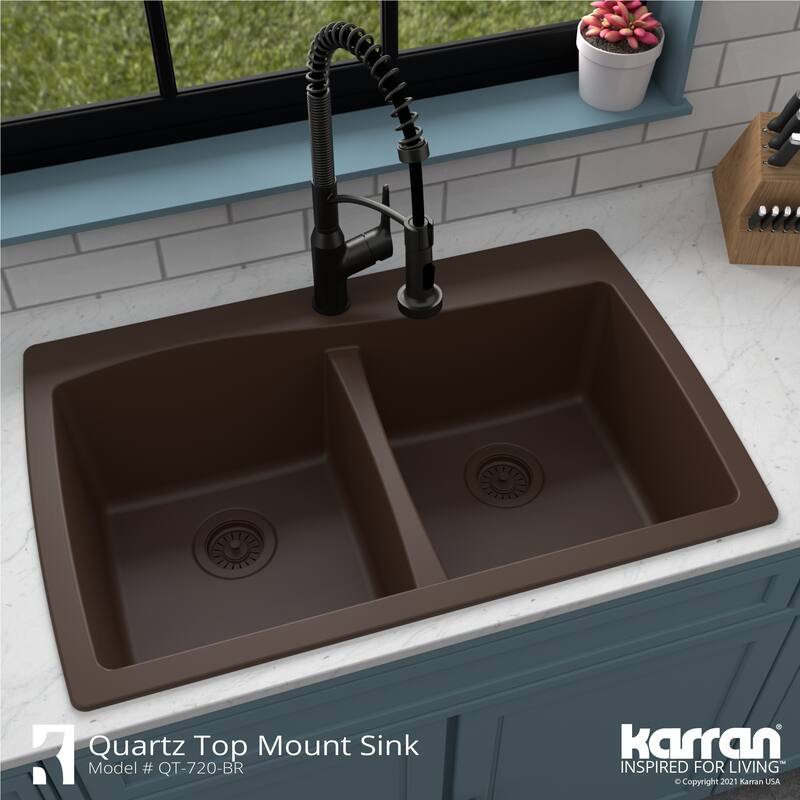 Karran Drop-In Quartz 50/50 Double Bowl Kitchen Sink