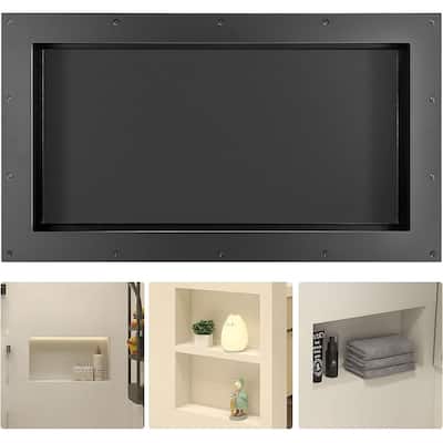 28 in. W x 16 in. H x 3.8 in. D Bathroom Shower Niche Ready for Tile Single Shelf for Shampoo, Toiletry Storage in Black