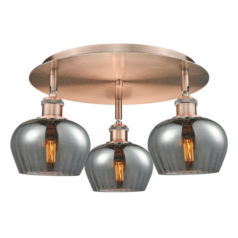 Innovations Lighting Fenton - 3 Light 18" Flush Mount - Antique Copper/Plated Smoke
