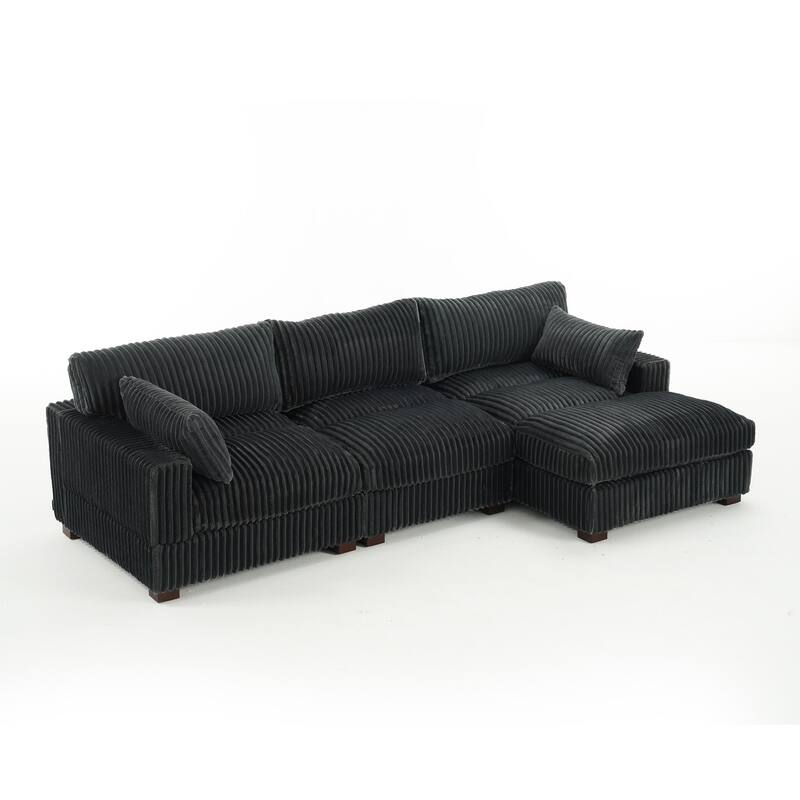Plush Corduroy Upholstered Modular Sectional Sofa with Chaise